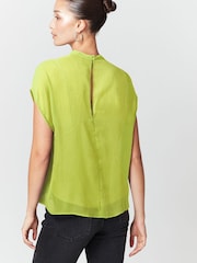 Lime Green Sheer Layer Cap Sleeve Top - Image 6 of 9