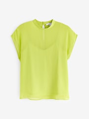 Lime Green Sheer Layer Cap Sleeve Top - Image 9 of 9