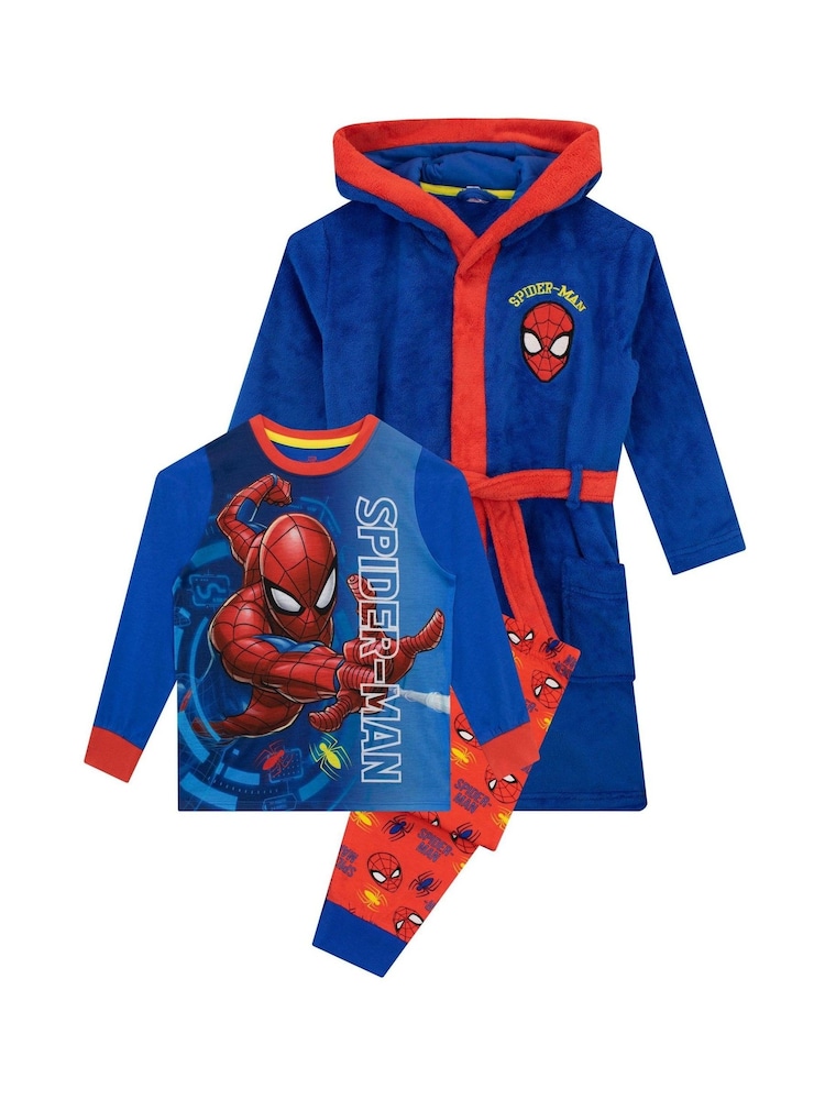 Character Blue 100% Cotton Spiderman Dressing Gown and Pyjamas Set - Image 1 of 9