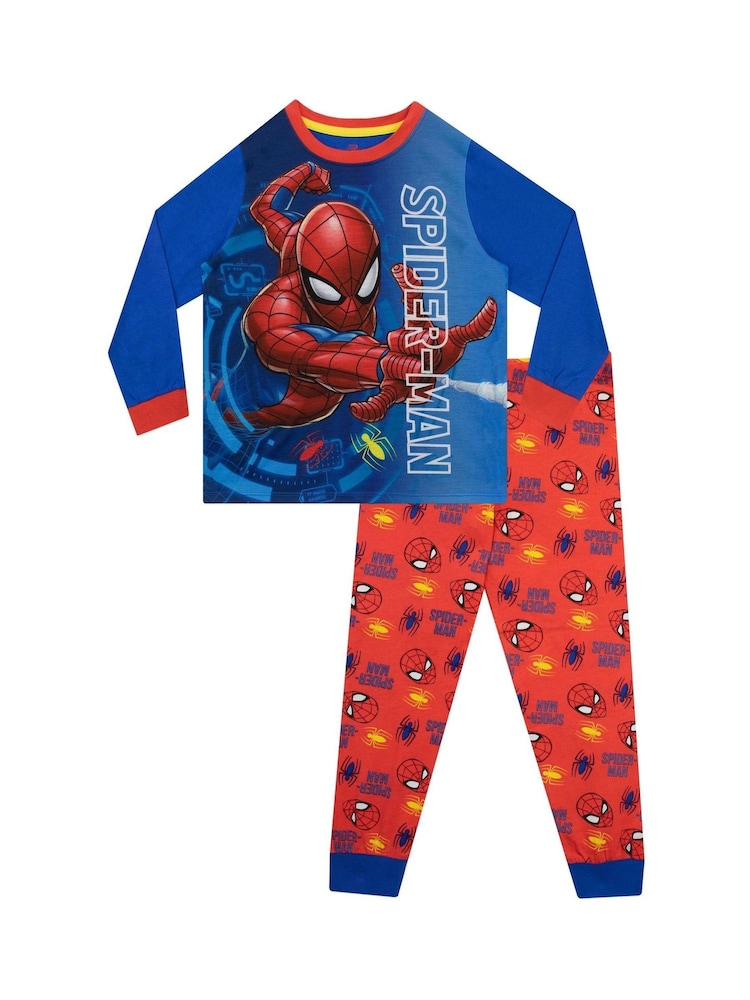 Character Blue 100% Cotton Spiderman Dressing Gown and Pyjamas Set - Image 2 of 9