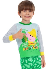 Character Green 100% Cotton George Pig Dressing Gown and Pyjamas Set - Image 5 of 11