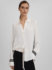 Reiss Cream Priyah Contrast Trim Button-Through Shirt - Image 1 of 6