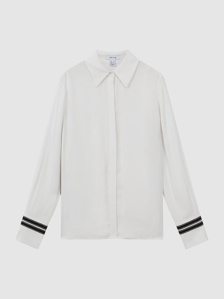 Reiss Cream Priyah Contrast Trim Button-Through Shirt - Image 2 of 6