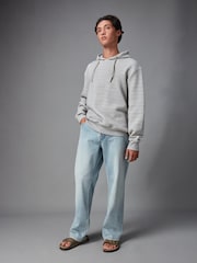 Grey/White Hooded Textured Overhead Hoodie - Image 2 of 9