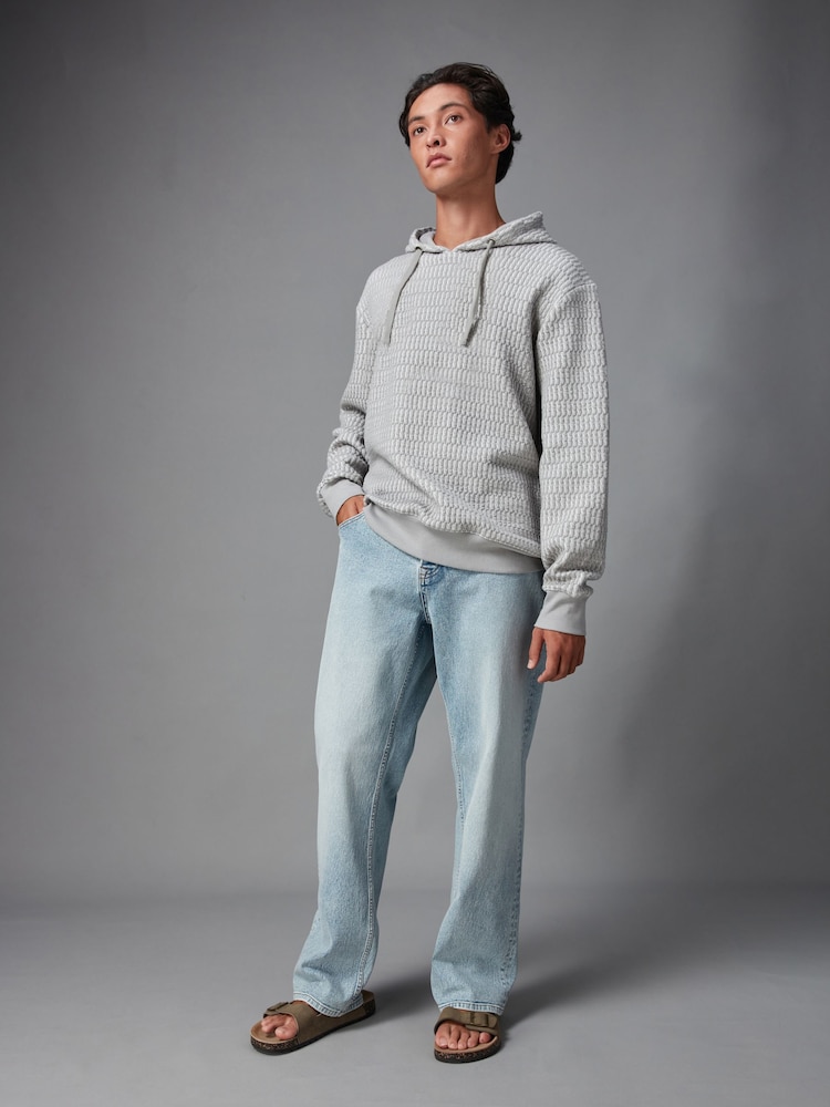 Grey/White Hooded Textured Overhead Hoodie - Image 2 of 9