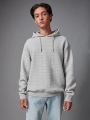 Grey/White Hooded Textured Overhead Hoodie - Image 4 of 9