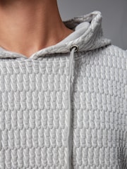 Grey/White Hooded Textured Overhead Hoodie - Image 6 of 9