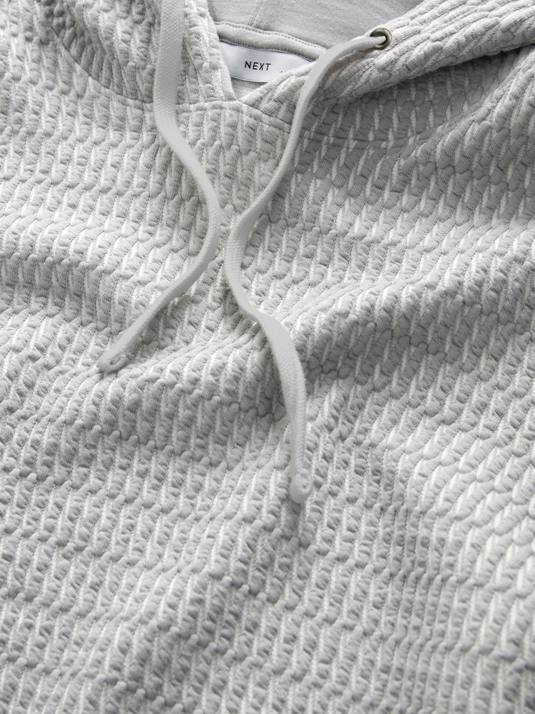 Grey/White Hooded Textured Overhead Hoodie - Image 9 of 9