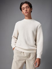 Ecru/Weiß - Sweatshirt mit Rundhalsausschnitt - Premium-Struktur-Häkel - Bild 3 von 8