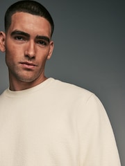 Ecru Crew Sweatshirt Lightweight Texture Seersucker Hoodie - Image 1 of 8