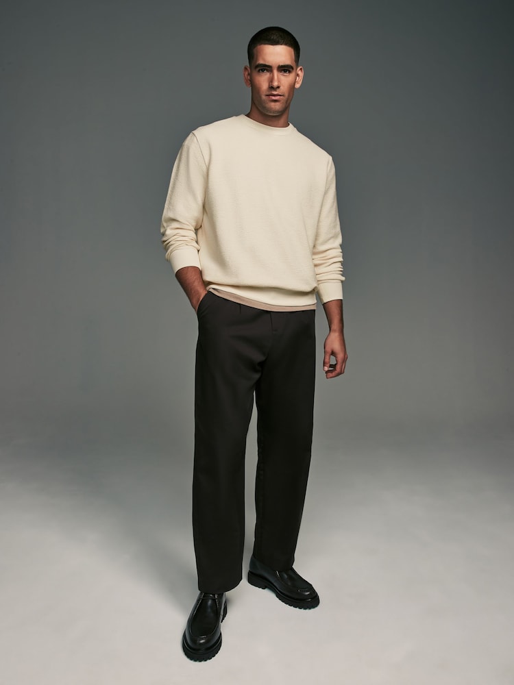Ecru Crew Sweatshirt Lightweight Texture Seersucker Hoodie - Image 2 of 8