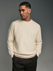 Ecru Crew Sweatshirt Lightweight Texture Seersucker Hoodie - Image 3 of 8