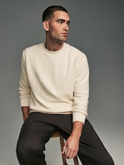 Ecru Crew Sweatshirt Lightweight Texture Seersucker Hoodie - Image 5 of 8