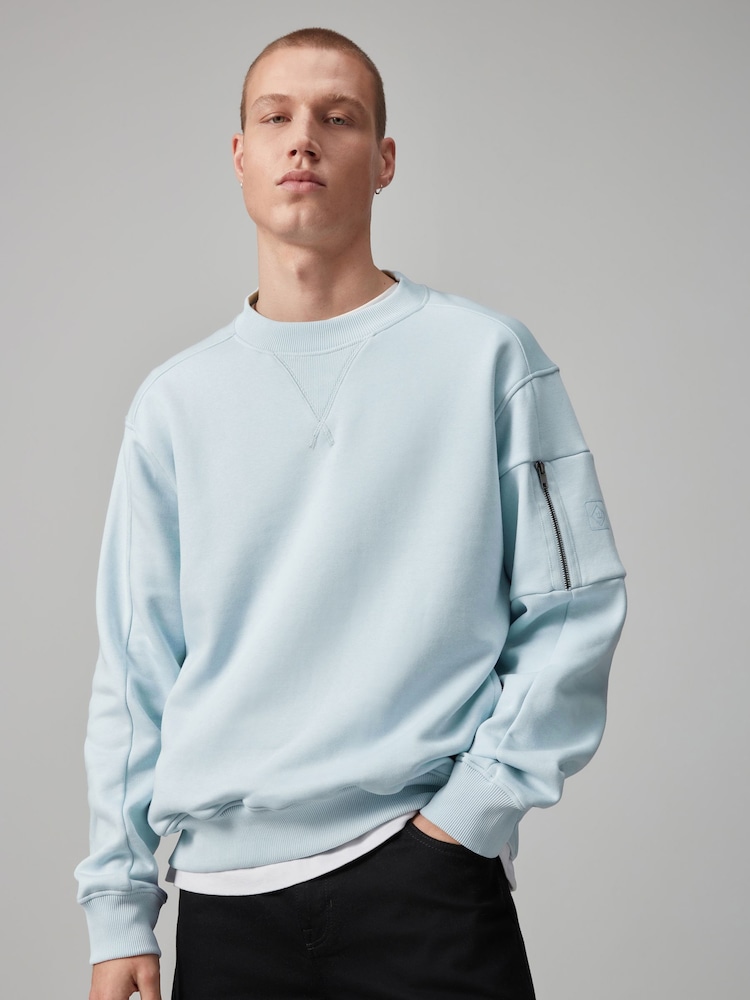 Light Blue Utility Crew Sweatshirt - Image 1 of 1 Light Blue Utility Crew Sweatshirt - Image 1 of 1