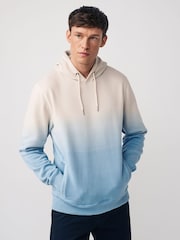 Aqua Blue Ombre Dip-Dye Cotton Rich Jersey Hoodie - Image 1 of 8