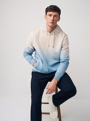 Aqua Blue Ombre Dip-Dye Cotton Rich Jersey Hoodie - Image 2 of 8