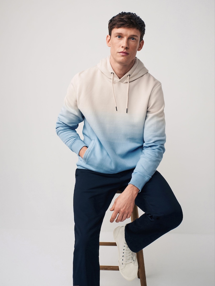 Aqua Blue Ombre Dip-Dye Cotton Rich Jersey Hoodie - Image 2 of 8