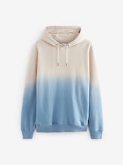 Aqua Blue Ombre Dip-Dye Cotton Rich Jersey Hoodie - Image 6 of 8