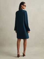 Reiss Teal Avery Tie Neck Belted Mini Dress - Image 5 of 7