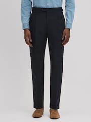 Reiss Navy Valentine Slim Fit Wool Blend Trousers with Turn-Ups - Image 1 of 5