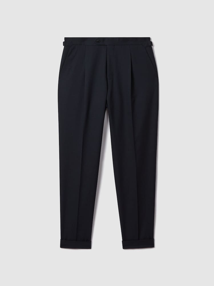 Reiss Navy Valentine Slim Fit Wool Blend Trousers with Turn-Ups - Image 2 of 5 Reiss Navy Valentine Slim Fit Wool Blend Trousers with Turn-Ups - Image 2 of 5