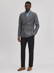 Reiss Navy Valentine Slim Fit Wool Blend Trousers with Turn-Ups - Image 3 of 5