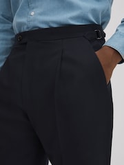 Reiss Navy Valentine Slim Fit Wool Blend Trousers with Turn-Ups - Image 4 of 5