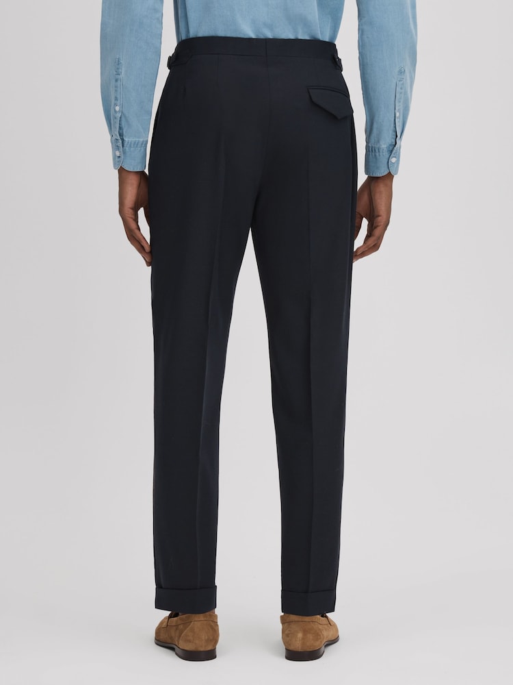 Reiss Navy Valentine Slim Fit Wool Blend Trousers with Turn-Ups - Image 5 of 5