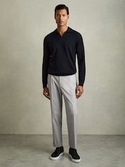 Reiss Grey Brighton Relaxed Drawstring Trousers with Turn-Ups - Image 1 of 7