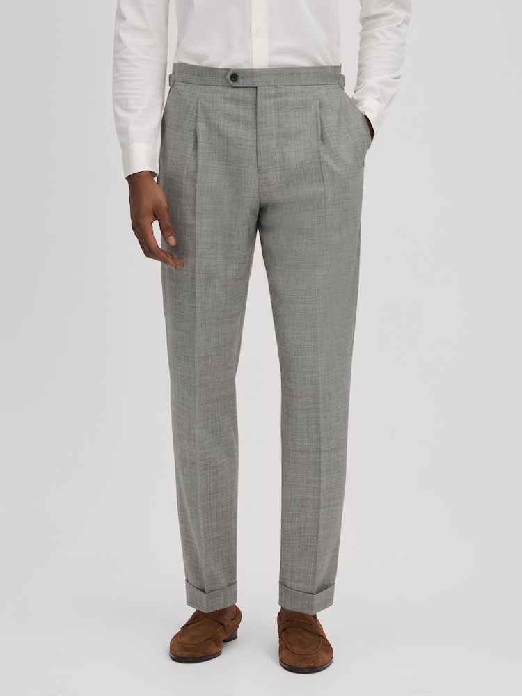 Reiss Soft Grey Valentine Slim Fit Wool Blend Trousers with Turn-Ups - Image 1 of 5