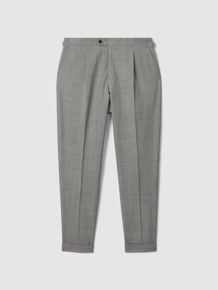 Reiss Soft Grey Valentine Slim Fit Wool Blend Trousers with Turn-Ups - Image 2 of 5