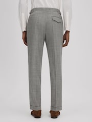 Reiss Soft Grey Valentine Slim Fit Wool Blend Trousers with Turn-Ups - Image 4 of 5