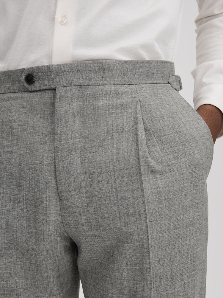 Reiss Soft Grey Valentine Slim Fit Wool Blend Trousers with Turn-Ups - Image 5 of 5