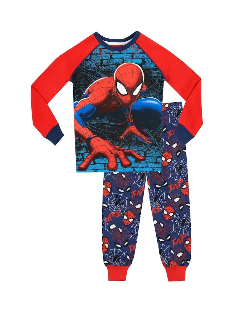 Character Blue Spiderman Marvel Printed Long Sleeve Pyjamas - Image 1 of 8