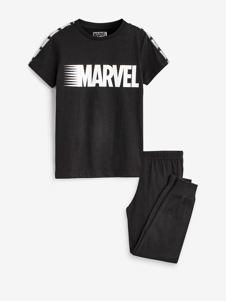 Character Black 100% Cotton Marvel Pyjamas - Image 2 of 5