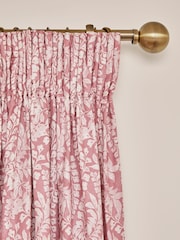 Pink Woodblock Floral Pencil Pleat Lined Curtains - Image 1 of 3