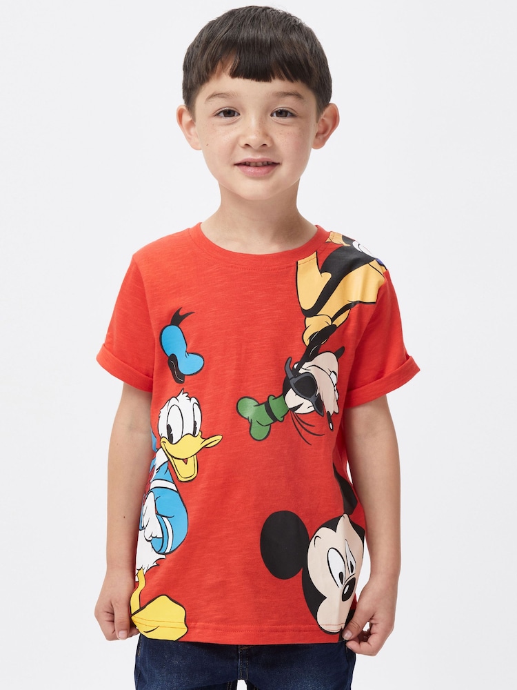 Character Red 100% Cotton Mickey Mouse Donald & Goofy T-Shirt - Image 1 of 9