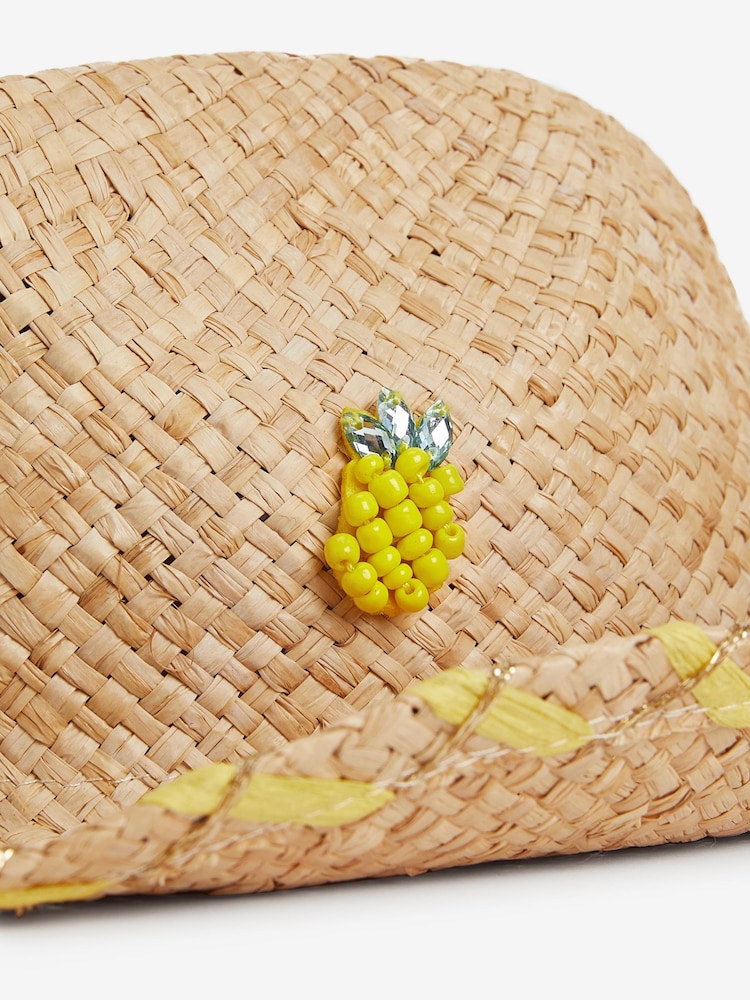Natural Beaded Pineapple Wide Brim Hat (3-16yrs) - Image 2 of 2