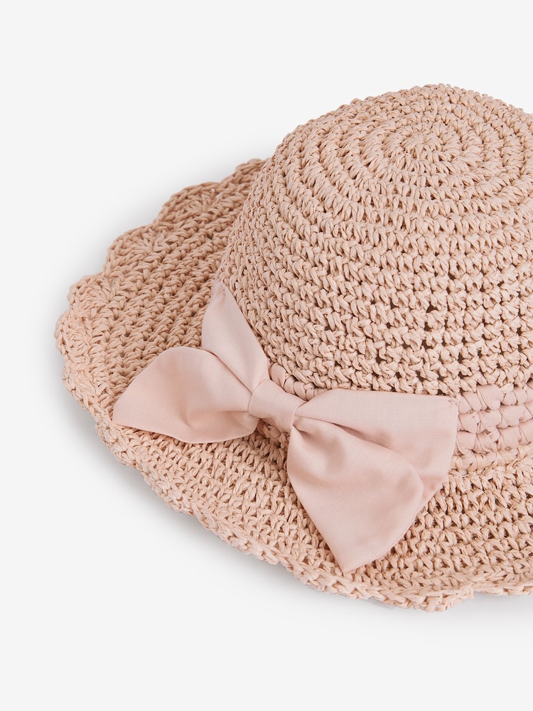 Natural/ Pink Scalloped Edge Hat (1-10yrs) - Image 1 of 2