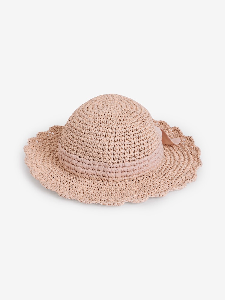 Natural/ Pink Scalloped Edge Hat (1-10yrs) - Image 2 of 2