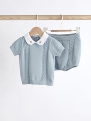 Blue Bear 100% Cotton Knitted Baby Top and Bloomer Short Set (0mths-2yrs) - Image 1 of 7