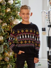 Threadbare Black Crew Neck Christmas Jumper - Image 1 of 6