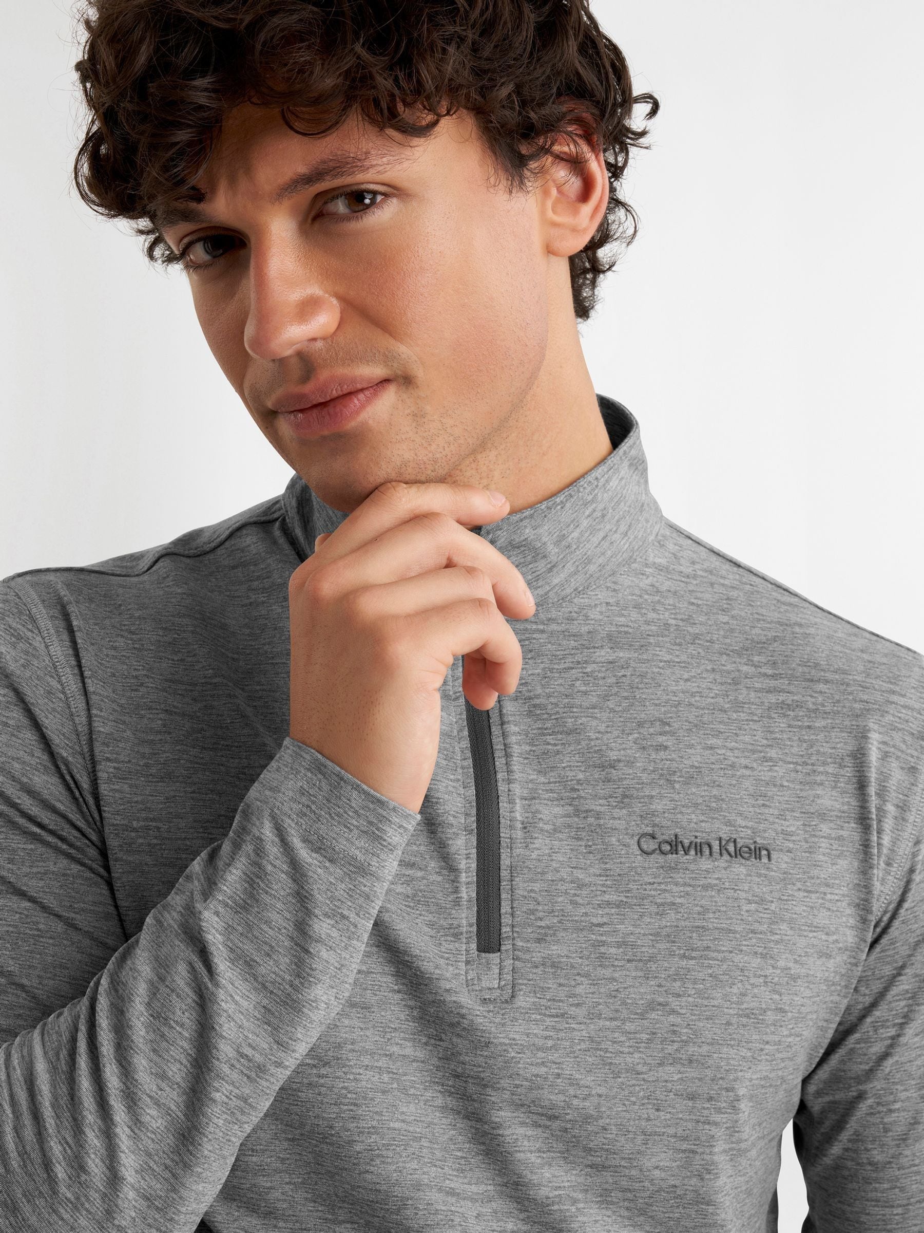 Buy Calvin Klein Golf Silver Newport Quarter Zip Sweatshirt from