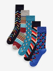 Red/Blue Geo Pattern Socks 5 Pack - Image 1 of 7