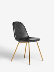 Rockett St George Set of 2 Timeless Faux Leather Black Gold Leg Curve Dining Chairs - Image 2 of 6