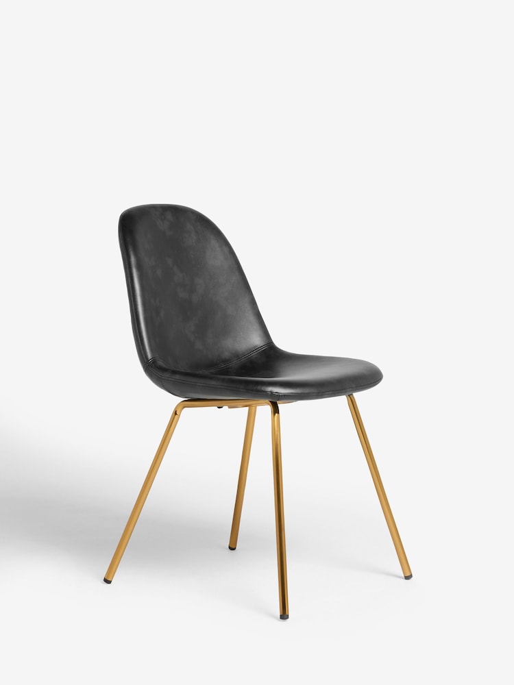 Rockett St George Set of 2 Timeless Faux Leather Black Gold Leg Curve Dining Chairs - Image 2 of 6