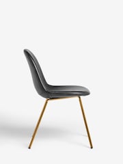 Rockett St George Set of 2 Timeless Faux Leather Black Gold Leg Curve Dining Chairs - Image 3 of 6