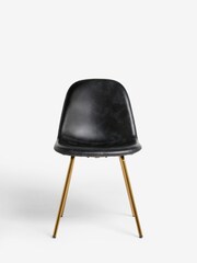Rockett St George Set of 2 Timeless Faux Leather Black Gold Leg Curve Dining Chairs - Image 4 of 6