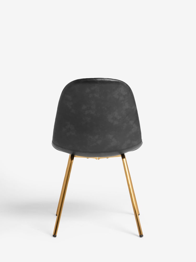Rockett St George Set of 2 Timeless Faux Leather Black Gold Leg Curve Dining Chairs - Image 6 of 6