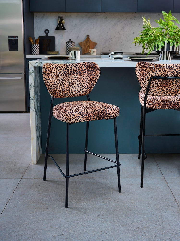 Rockett St George Leopard Love Velvet Perfect Bar Stool - Image 1 of 6